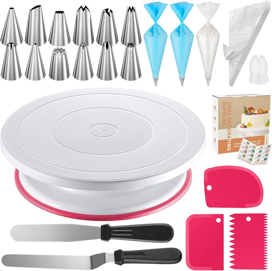 Kootek 71PCs Cake Decorating Kit, Baking Supplies Tools - Includes Cake Stand Turntable, 12 Icing Piping Tips, 2 Frosting Spatulas, 3 Scrapers, 50+2 Piping Bags, Coupler, Video Tutorial, Booklet