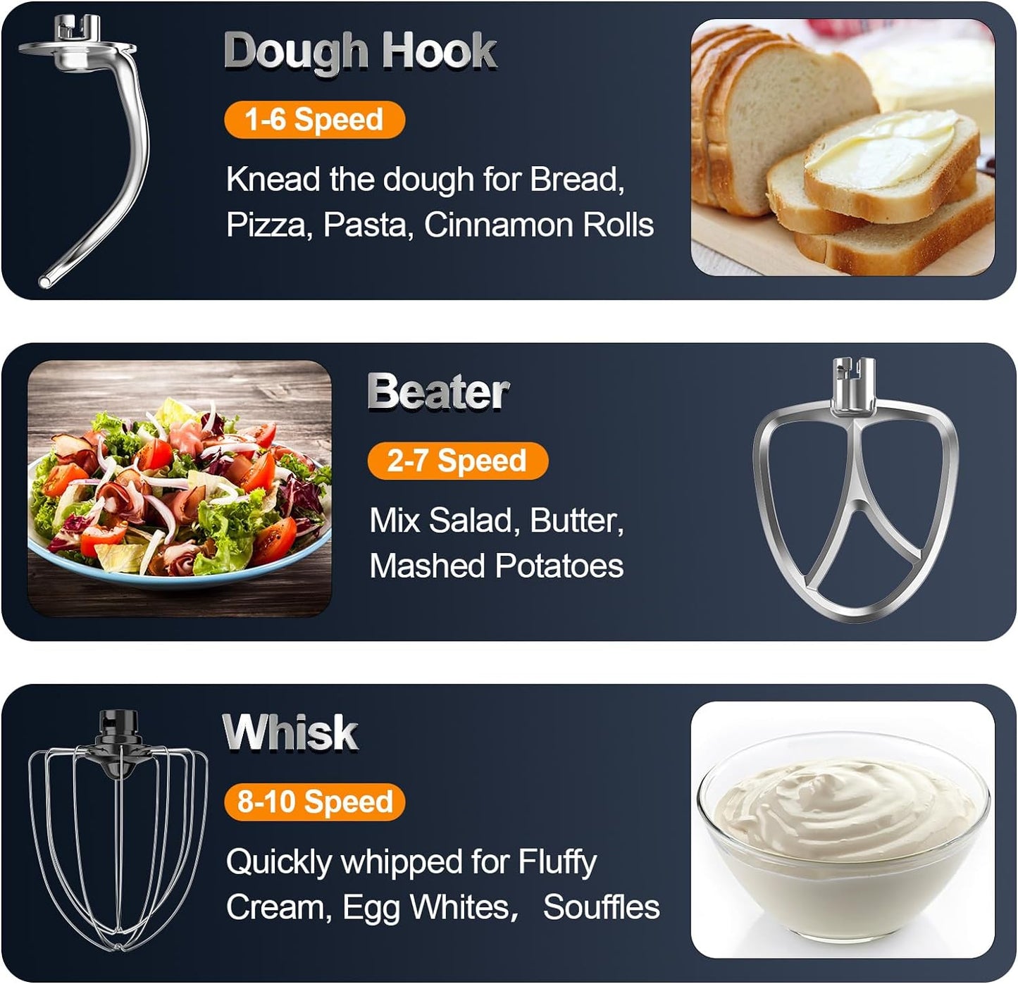 Stand Mixer, 6.5QT 10-Speed Tilt-Head Electric Stand Mixer, 3-In-1 Kitchen Mixer with Bowl, Dough Hook, Whisk and Beater, Food Mixer for Baking, Cake and Most Home Cooks, Blue