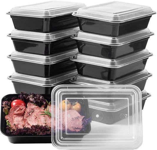 FULIGN 24 oz Meal Prep Containers With Lids Reusable 150 Pack Extra-thick Plastic Food Storage Black Disposable To Go Lunch Box BPA Free Stackable Microwave Dishwasher Freezer Safe
