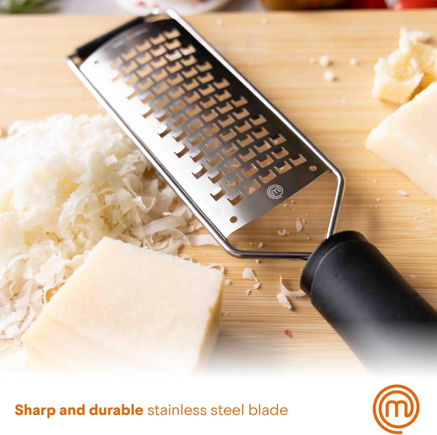 MasterChef Cheese Grater Handheld, Kitchen Food Shredder Tool for Grating Parmesan, Garlic, Ginger etc, Small Flat Zester Grater, Stainless Steel with Non Slip Rubber Foot and Easy Grip Handle
