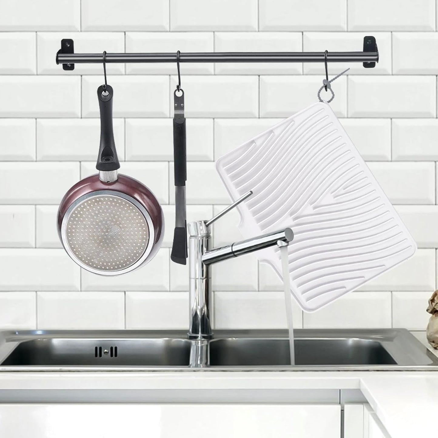 Dish Drying Mat, Stone Drying Mat for Kitchen Counter with Built-in Drain, Non-Slip Drying Matt Kitchen Counter, Heat Resistant Silicone Drying Mat,Dish Drying Pad,2 Pcs(15.8"X13",Ivory)