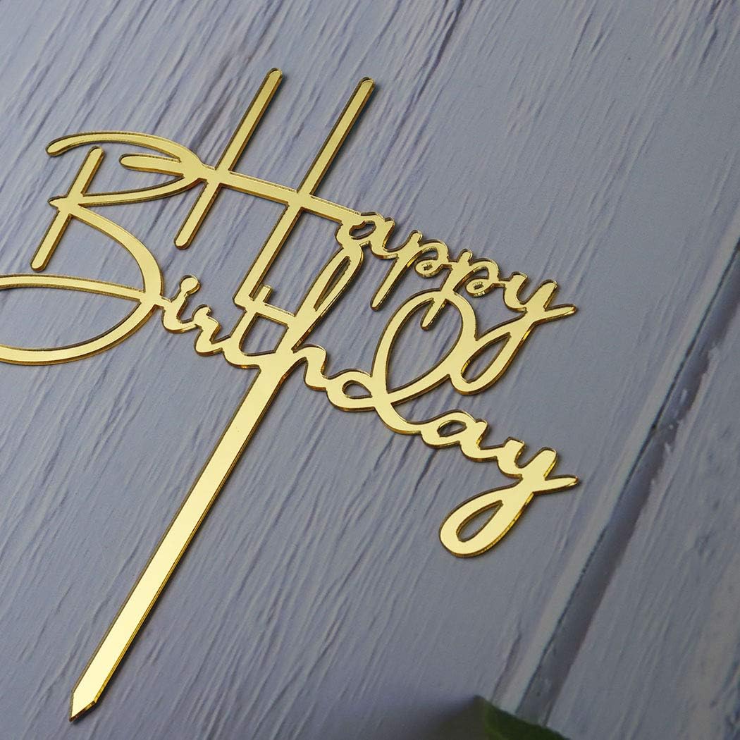 Happy Birthday Cake Topper for Birthday Party Decorations, Mirror Gold Acrylic