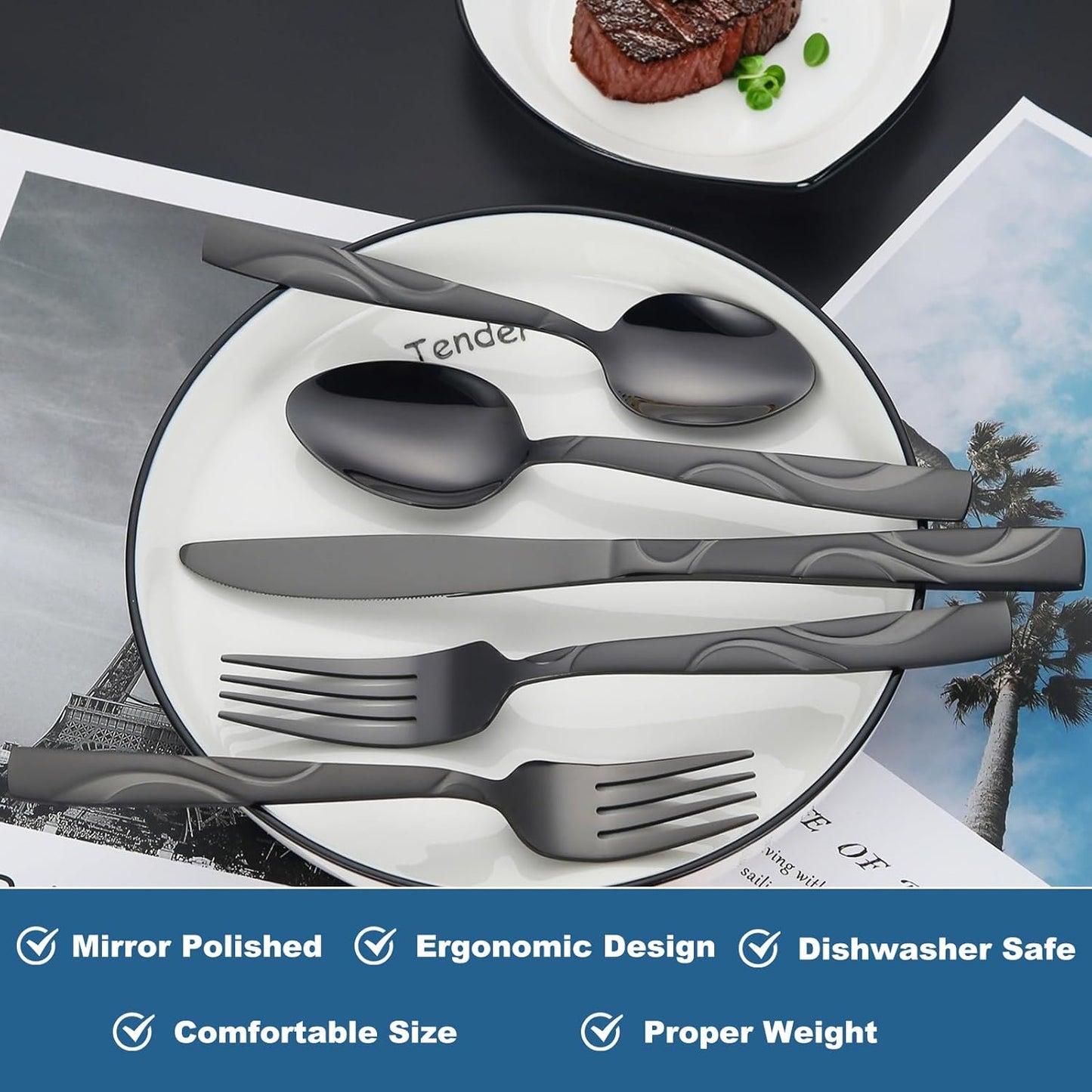 40-Piece Stainless Steel Flatware Set - Heavy Duty 430 Stainless Steel Cutlery Set, Include Knives, Forks, and Spoons for 8 People, Dishwasher Safe