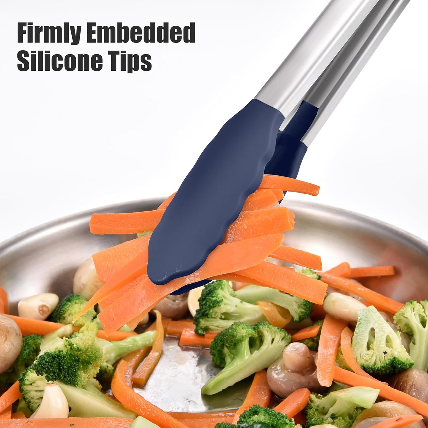 Doosu Kitchen Tong for Cooking: 600°F Heat-Resistant Silicone Food Tong, Stainless Steel Locking Tongs for BBQ (16in, Blue)