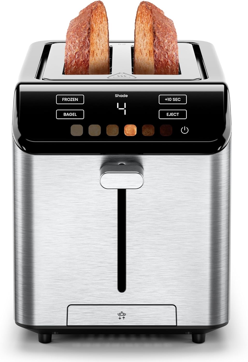 Chefman Smart Touch 2 Slice Digital Toaster, 6 Shade Settings, Touchscreen Controls, Extra-Wide Slots for Thick Breads & Bagels, +10 Seconds, Defrost, Removable Crumb Tray – Stainless Steel