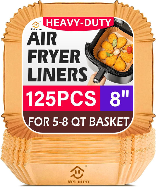 Air Fryer Liners Disposable, 125pcs Non-stick Disposable Airfryer Liners, 8 Inch Unbleached Parchment Paper, Square Air Fryer Paper Liners for 5-8QT Air Fryer, Baking, Roasting Microwave