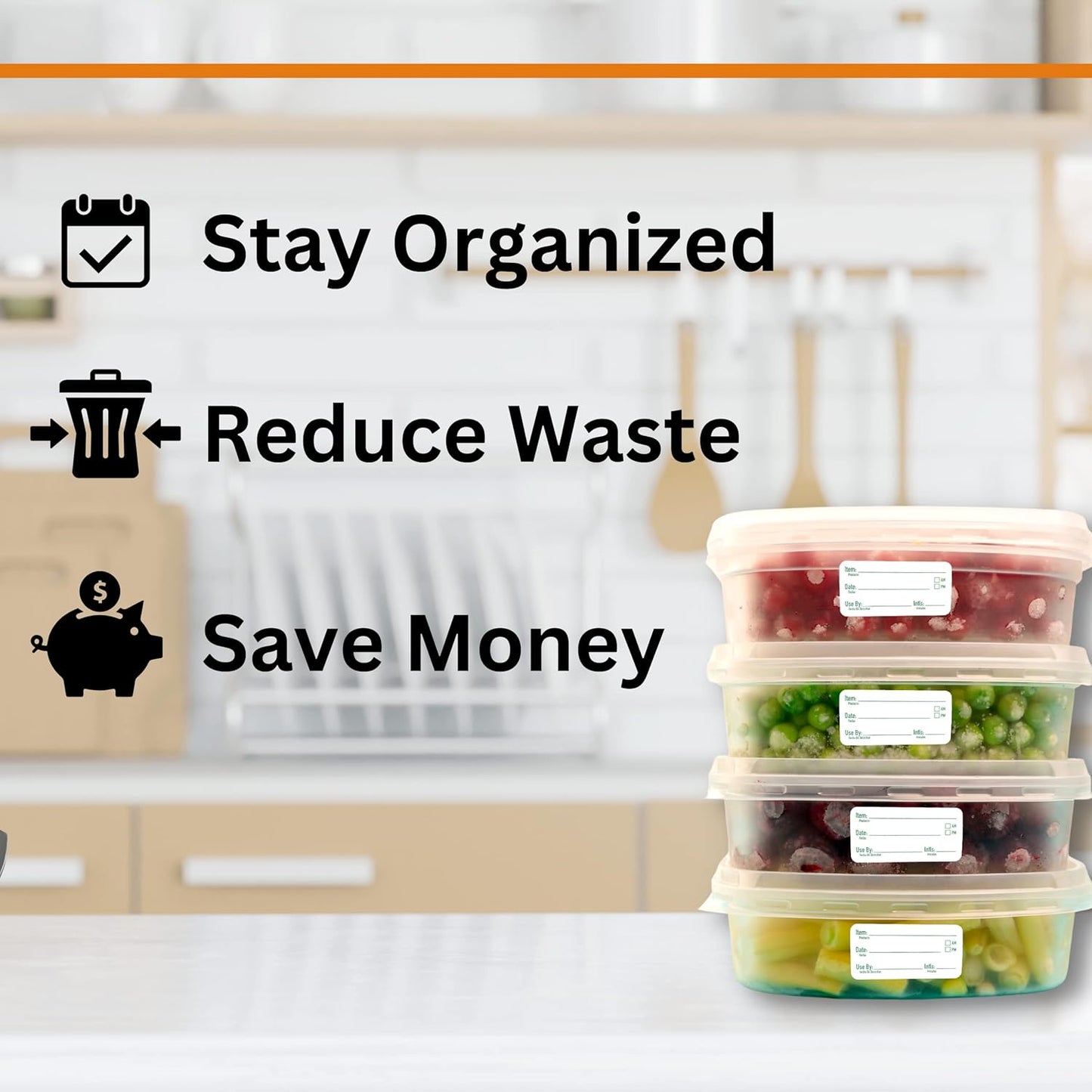 2x1 Removable Food Labels for Containers, 1000 Freezer Food Labels Stickers, Bottle Labels for Storage Bins, Sticker Labels for Food Containers, Removable Labels Easy Peel Off (1000, Green)