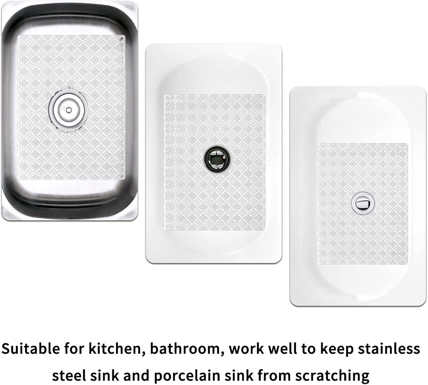 Qulable 2Pack Kitchen Sink Mat for Stainless Steel/Ceramic Sinks, PVC Eco-friendly Protectors for Bottom of Kitchen Sink, Adjustable, Fast Draining, Dots Design, 11.8x15.7 (Translucent)