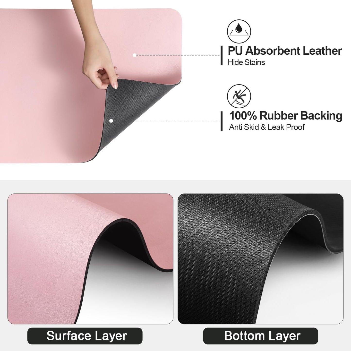 Dish Drying Mat for Kitchen Counter | Coffee Bar Mat for Countertops | Heat Resistant Drainer Mat with Non-slip Rubber Backed | Hide Stain Kitchen Absorbent Draining Mat | Pink 16"x18"