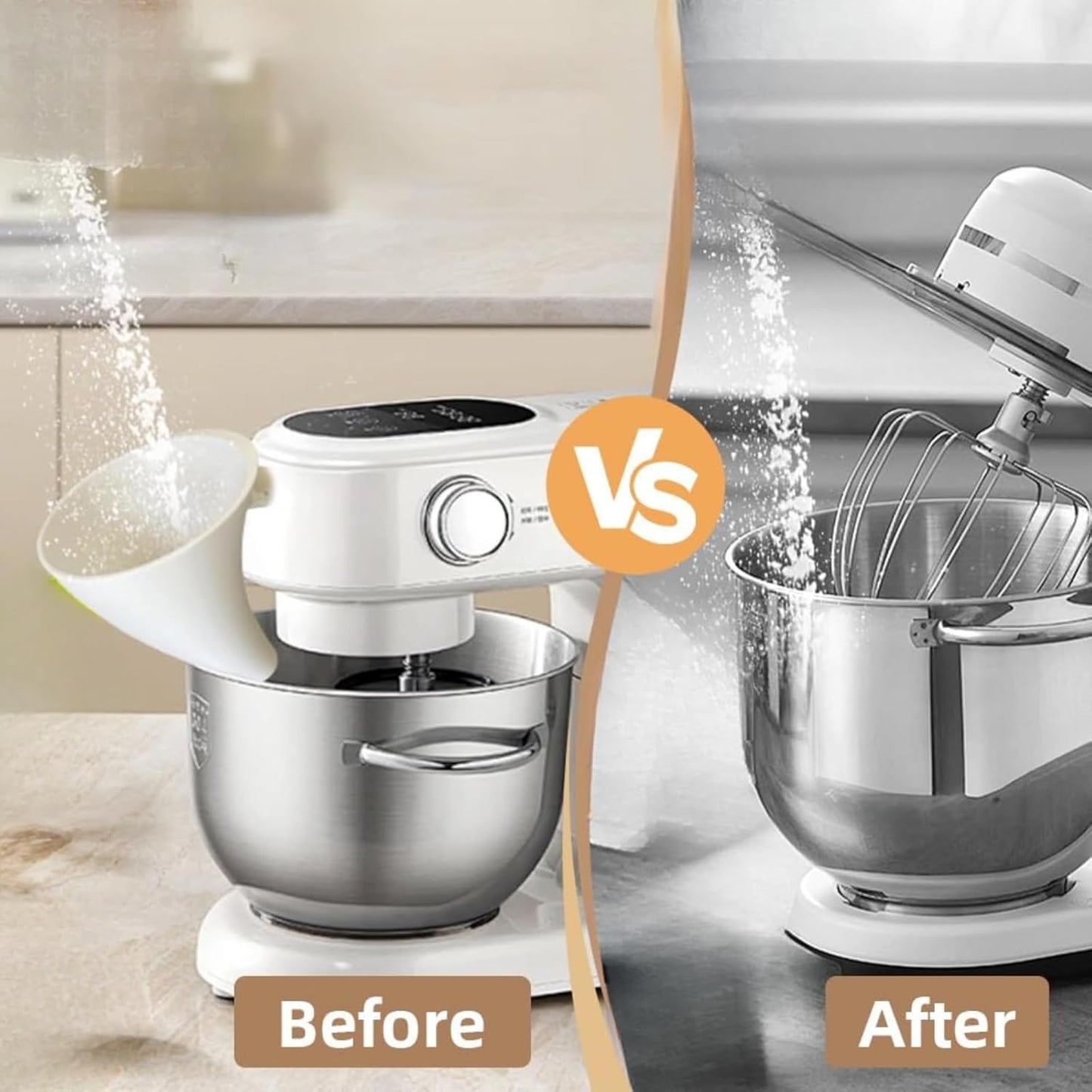 Flour Funnel for Kitchen Aid Mixer – Stand Mixer Attachment for KSM150 5-Quart Tilt-Head, Easy-Pour No-Mess Baking Tool, Fits Flour, Sugar & Egg Liquid, Dishwasher-Safe (White)