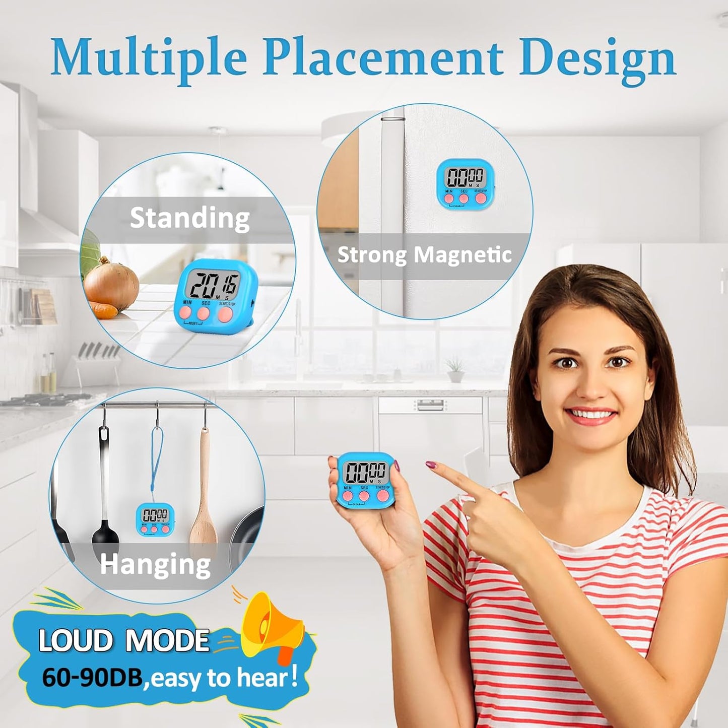 ZILLEEN 12 Pack Kitchen Timers for Cooking Digital Classroom Timers for Teachers Kids White Blue Green