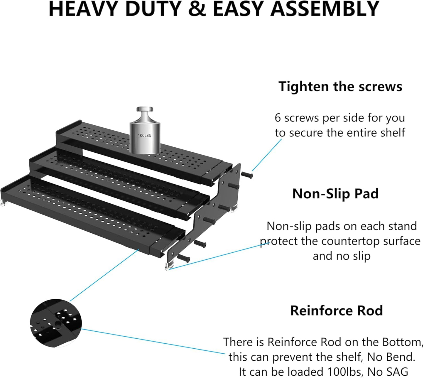 Expandable Spice Rack organizer with 3-Tier step shelf,Modern Design heavy duty,Non Skid and Visibility,Great for Kitchen Cabinet, Pantry and more(2PACKS/GUN-GREY)