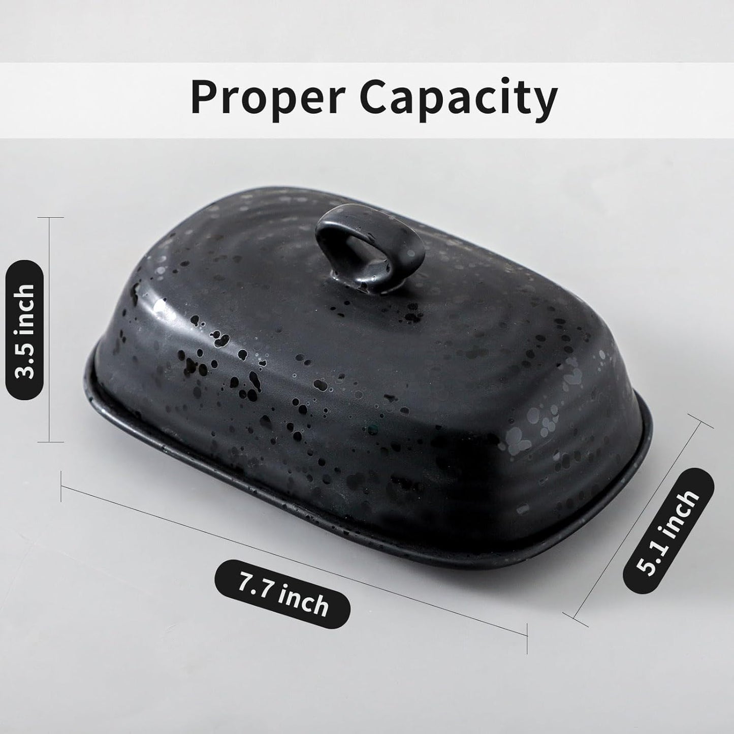 Hasense Porcelain Butter Dish, Large Butter Dish with Lid, Butter Holder with Cover, Butter Containe for West East Coast Butter, Modern Kitchen Decor, Wedding, Housewarming Gift, Black