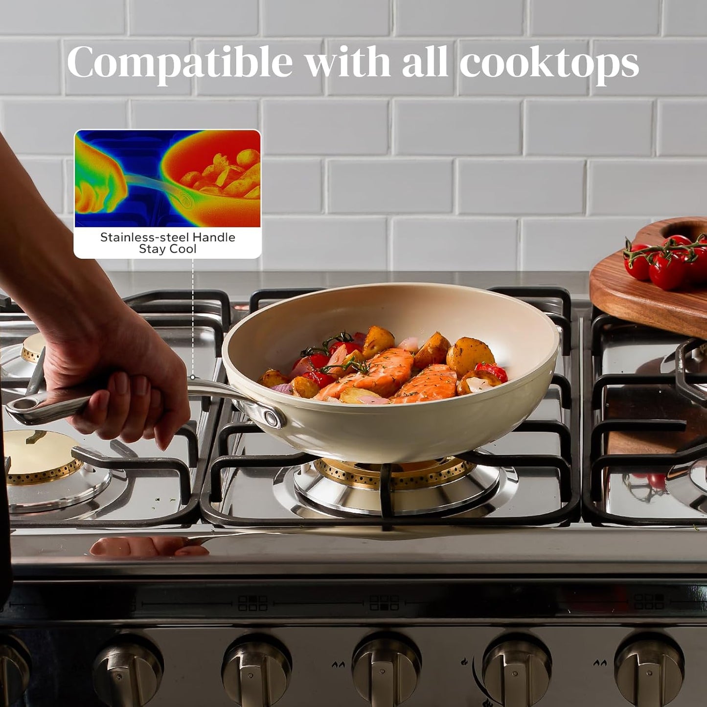 Redchef Ceramic Non Stick Frying Pans, 8" Skillet, Omelette Egg Pan with Stay Cool Handle, Ceramic Chef Pan for Cooking Non Toxic, PFOA & PFAS Free, Induction Compatible, Oven & Dishwasher Safe(Beige)