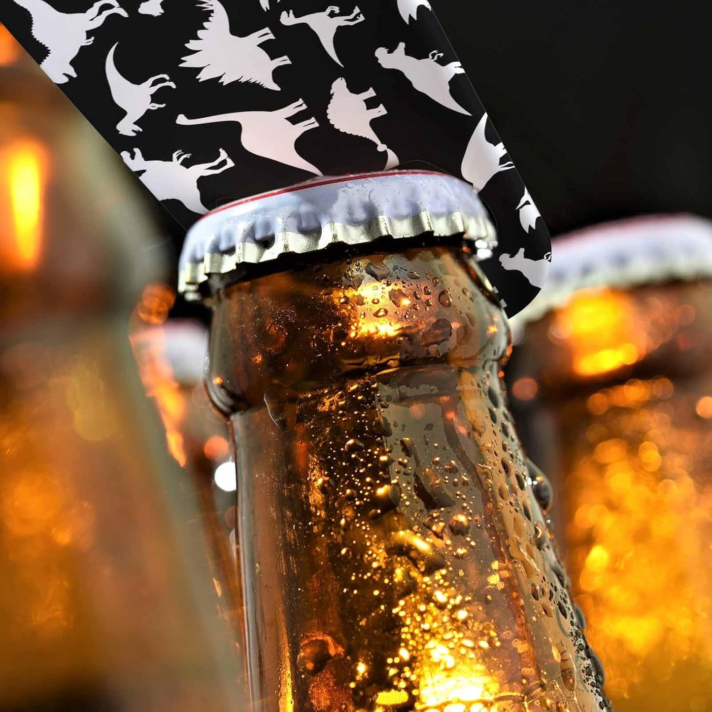 Dinosaurs Stainless Steel Bottle Opener Black Dinosaur Silhouette Triceratops Shadow Raptor Tyrannosaurus Flat Beer Bottle Opener Keychain for Home Kitchen Bar Restaurant Party Birthday Gift