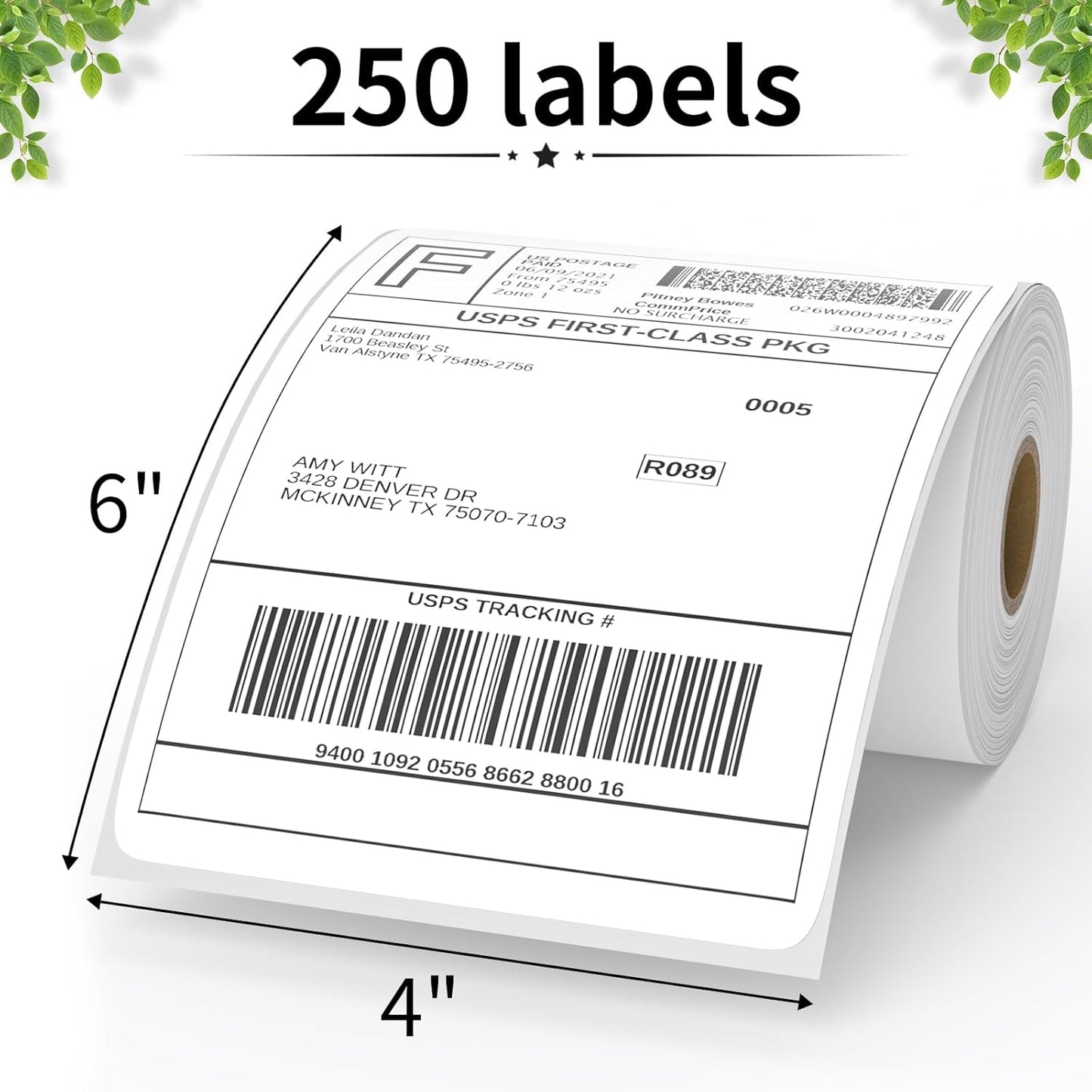 FungLam 4"X6" Thermal Shipping Labels, 4X6 Labels,White Mailing Shipping Labels, Perforated, 250 Labels,Compatible with iDPRT, JADENS and Rollo.