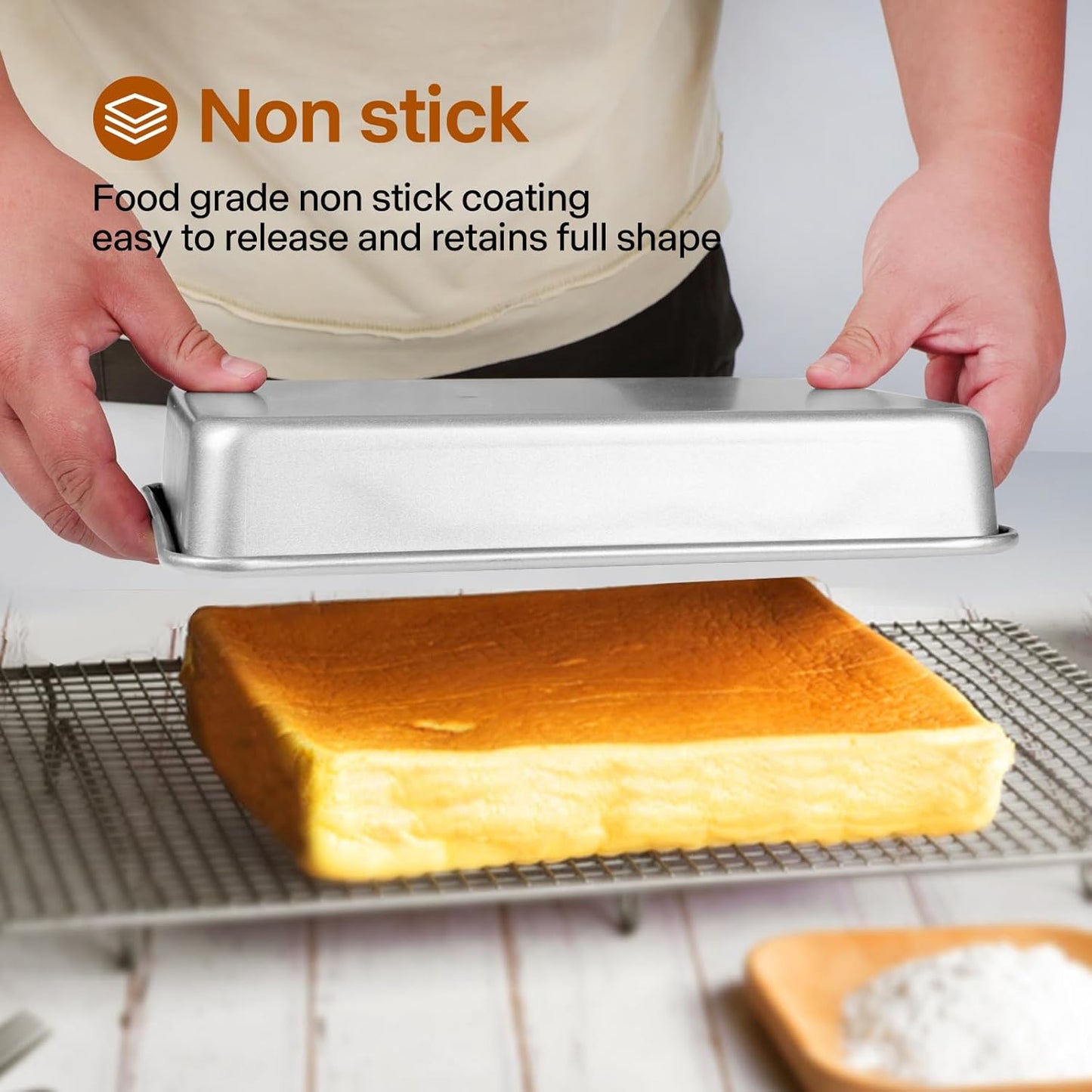 9x11 Baking Pan, Rectangle Cake Pan, 2-Pieces Nonstick Sheet Cake Pans Heavy Duty, Toaster Oven Tray Deep Size for Lasagna, Brownie, Siliver