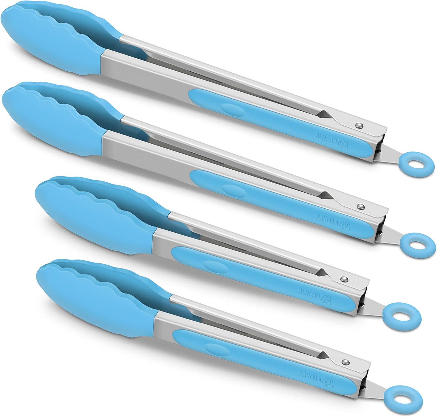 4 Pack Blue Kitchen Tongs, Premium Silicone BPA Free Non-Stick Stainless Steel BBQ Cooking Grilling Locking Food Tongs, 9-Inch & 12-Inch