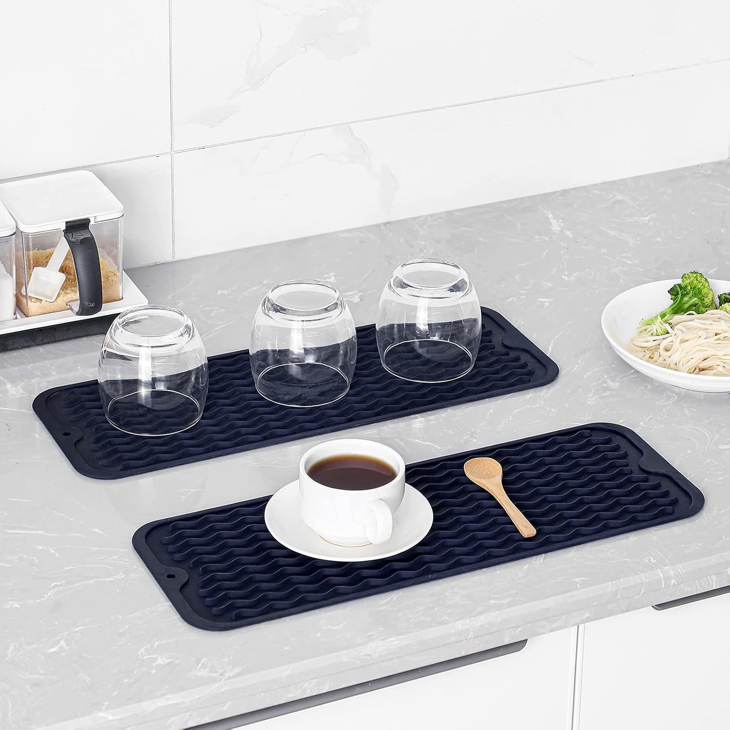 Silicone Dish Drying Mat for Multiple Usage,Easy clean,Eco-friendly,Heat-resistant Silicone Mat for Kitchen Counter,Sink,Bar,Bottle,or Cup Navy Blue M 17 inches x 6 inches