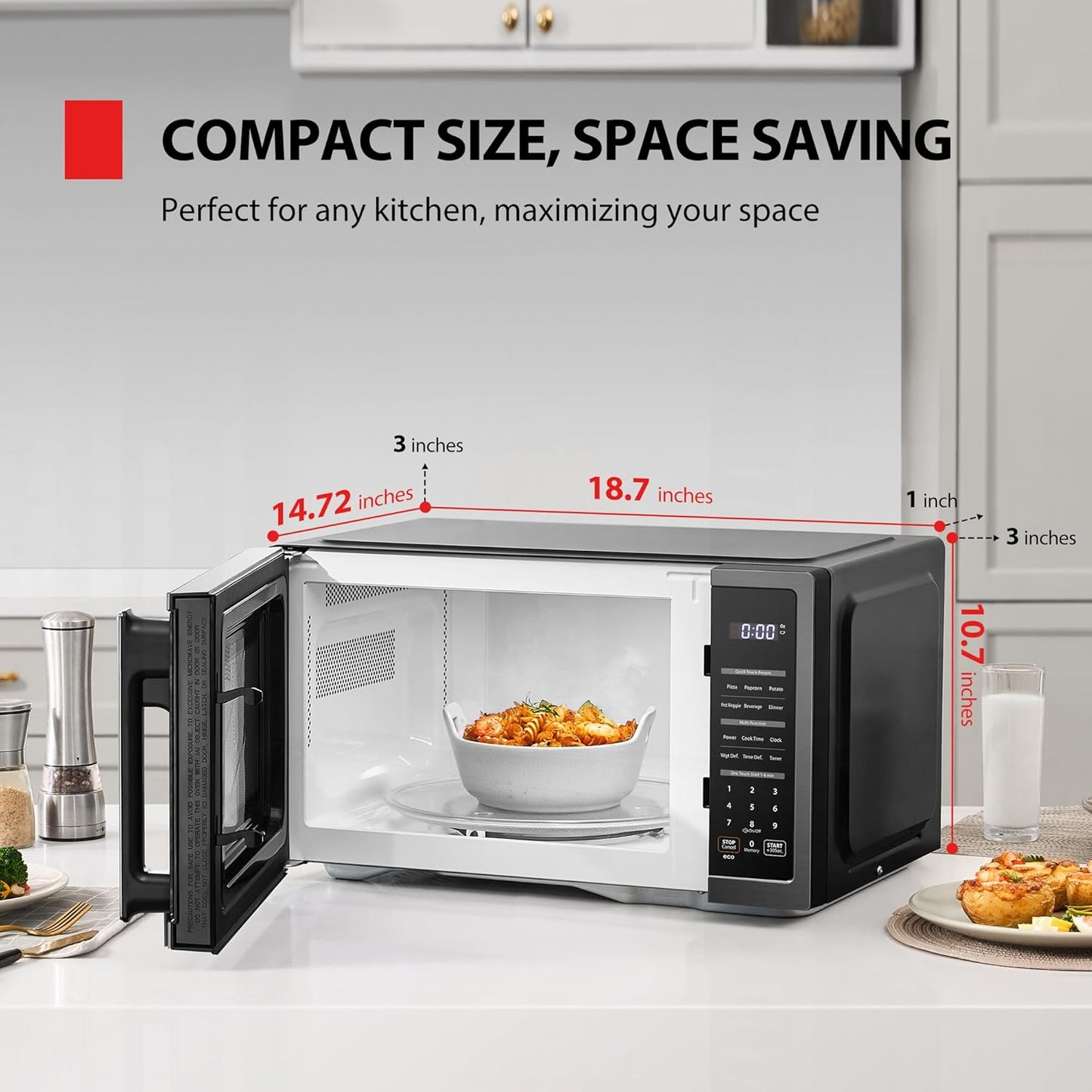 TOSHIBA ML4-EM09PA(BS) Small Countertop Microwave Oven with 6 Auto Menus, Mute Function, Child Lock, Kitchen Essentials for Dorm, 0.9 Cu Ft, 10.6 Inch Removable Turntable, 900W, Black Stainless Steel