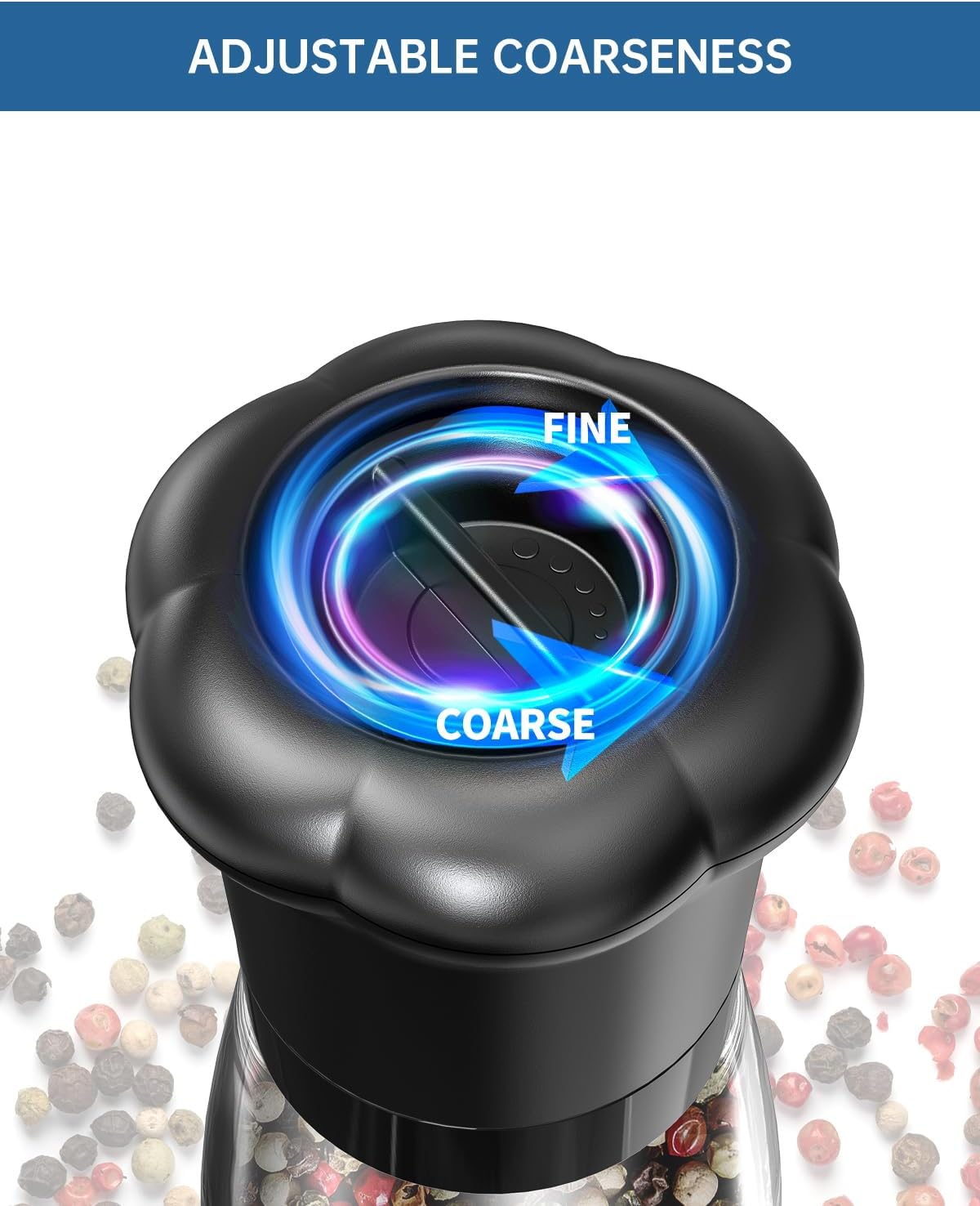 CIRCLE JOY Manual Salt and Pepper Grinder Set For Professional Chef, Refillable Salt and Pepper Shakers with Ceramic Blades, Adjustable Coarseness and BPA-free 180ml Glass Container, Tall Black White