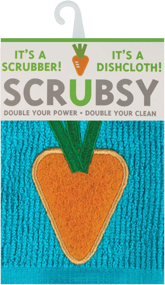 MÜkitchen SCRUBSY 100% Cotton Kitchen Dish Cloth with Built in Scrubber | Various Designs and Super Absorbant (Carrot)