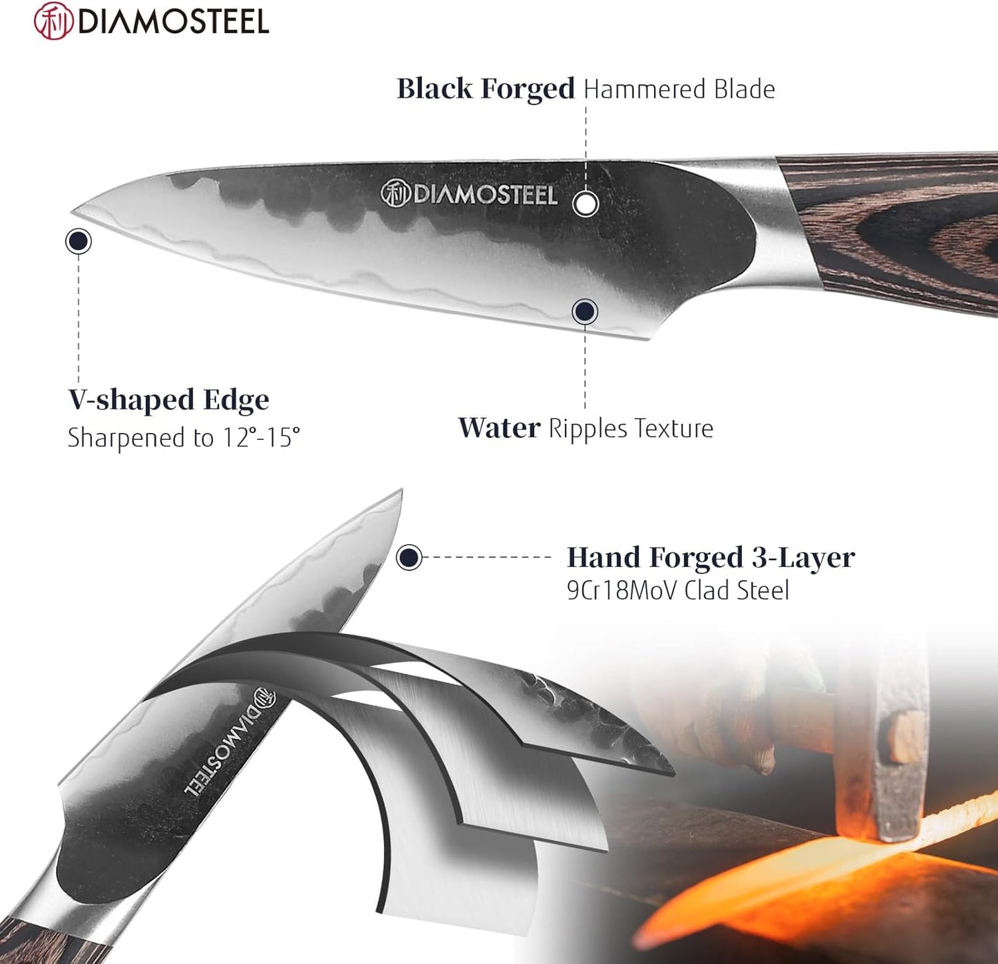 Paring Knife - 3.5-Inch Professional Kitchen Knife - Hammered Black Oxide Blade Japanese 9CR18MOV High Carbon Stainless Steel Sharp fruit Knife - Ergonomic Pakkawood Handle with Present Box