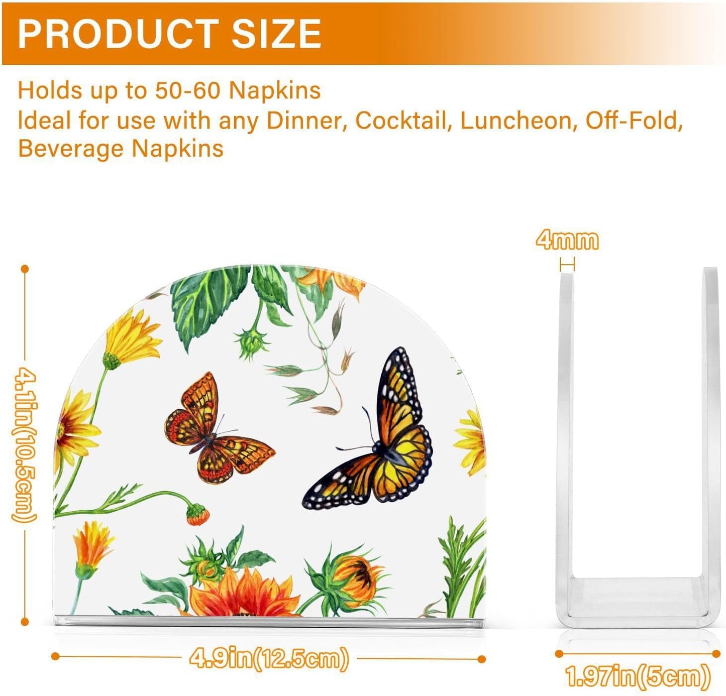 Sunflowers and Butterflies Napkin Holder for Table Paper Napkins Holder Acrylic Tissue Dispenser Kitchen Dining Room Bathroom Party Car Decor