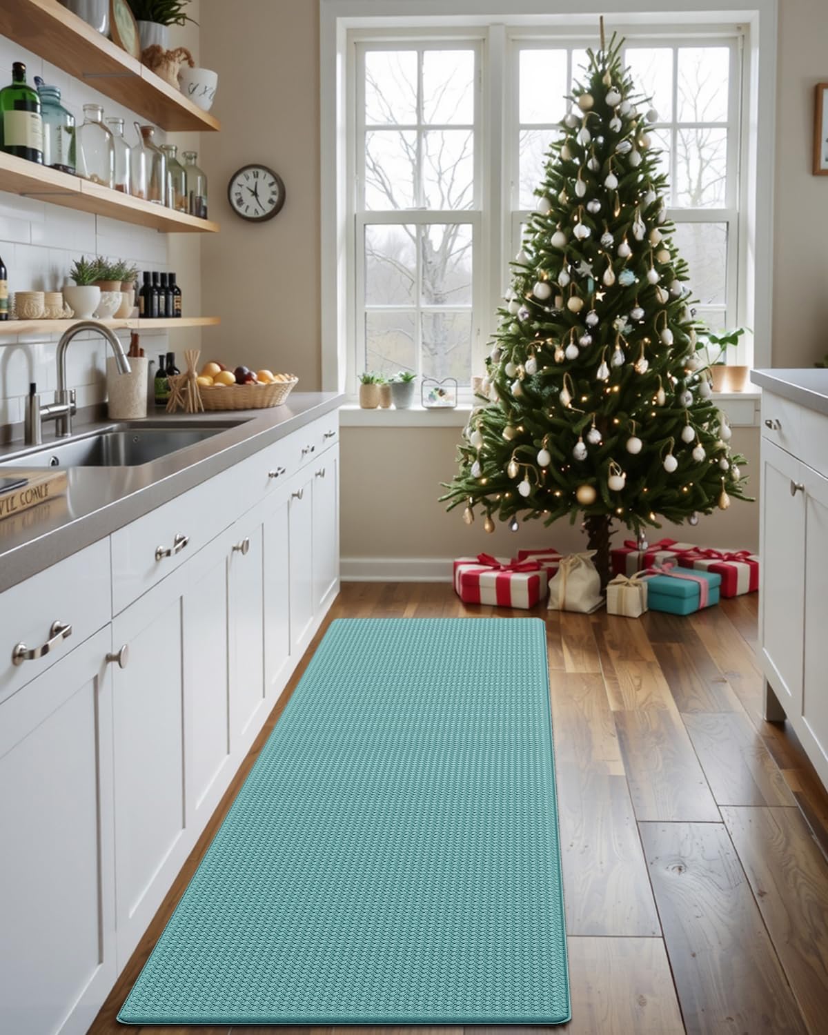 DEXI Kitchen Floor Mats Cushioned Anti Fatigue,17x59, Standing Runner Rug Waterproof, Comfort Memory Foam Padded for Front Sink Laundry, Turquoise