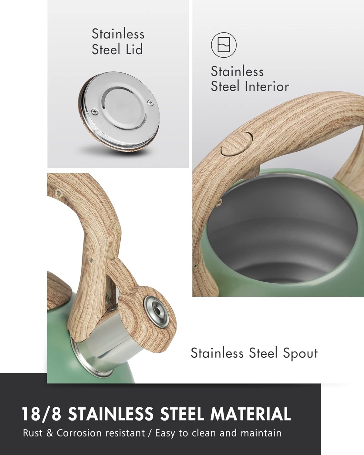 POLIVIAR Tea Kettle, 2.7 Quart Stovetop Tea Kettle, Audible Whistling Teapot, Food Grade Stainless Steel for Anti-Rust, Anti Hot Handle, Suitable for All Heat Sources (JX2022-MN30)