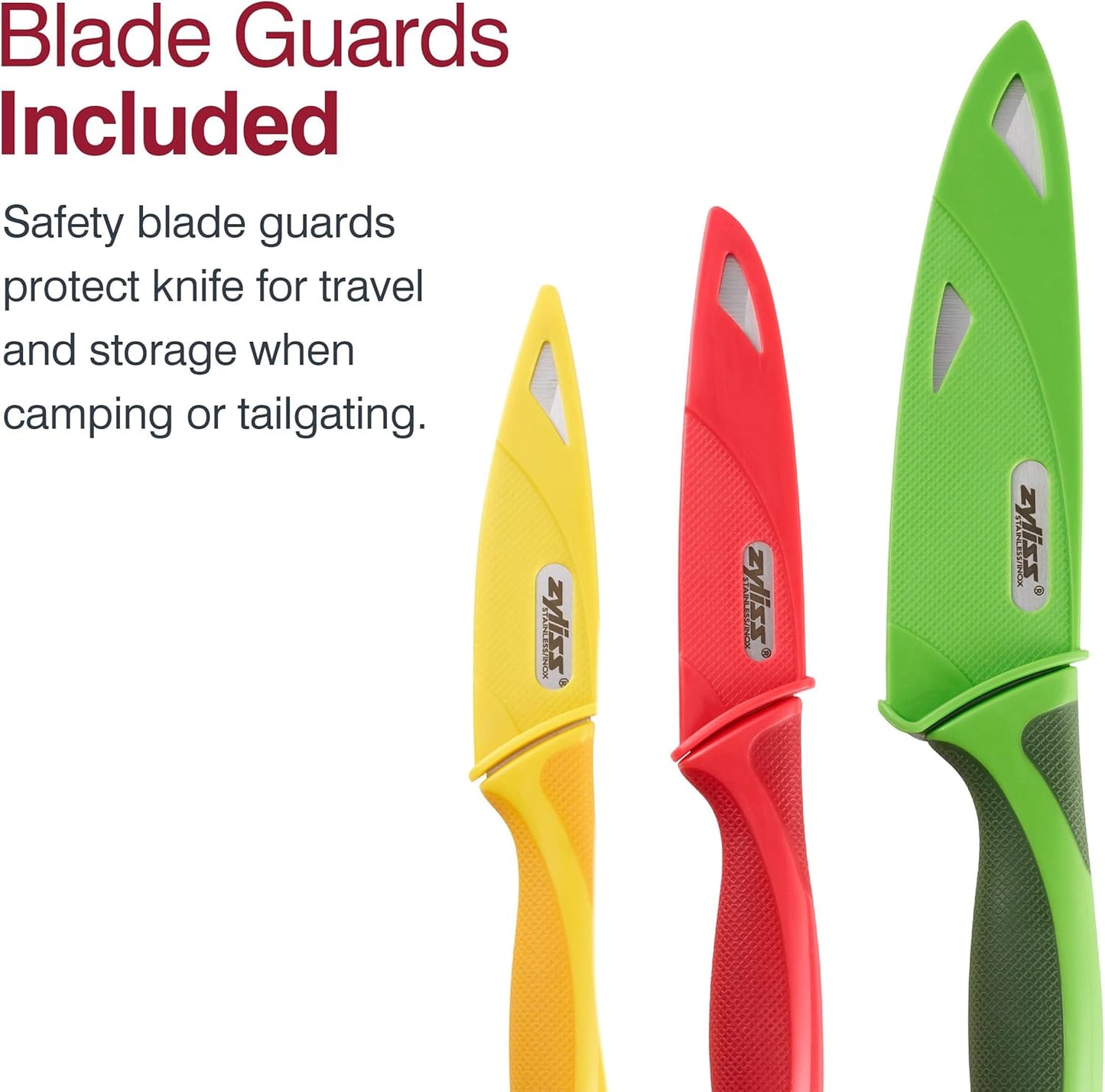 Zyliss 3 Piece Knife Value Set - Kitchen Knife Set - Kitchen Knife Set with Sheath Covers - Includes Paring, Serrated Paring & Utility Knives - Stainless Steel