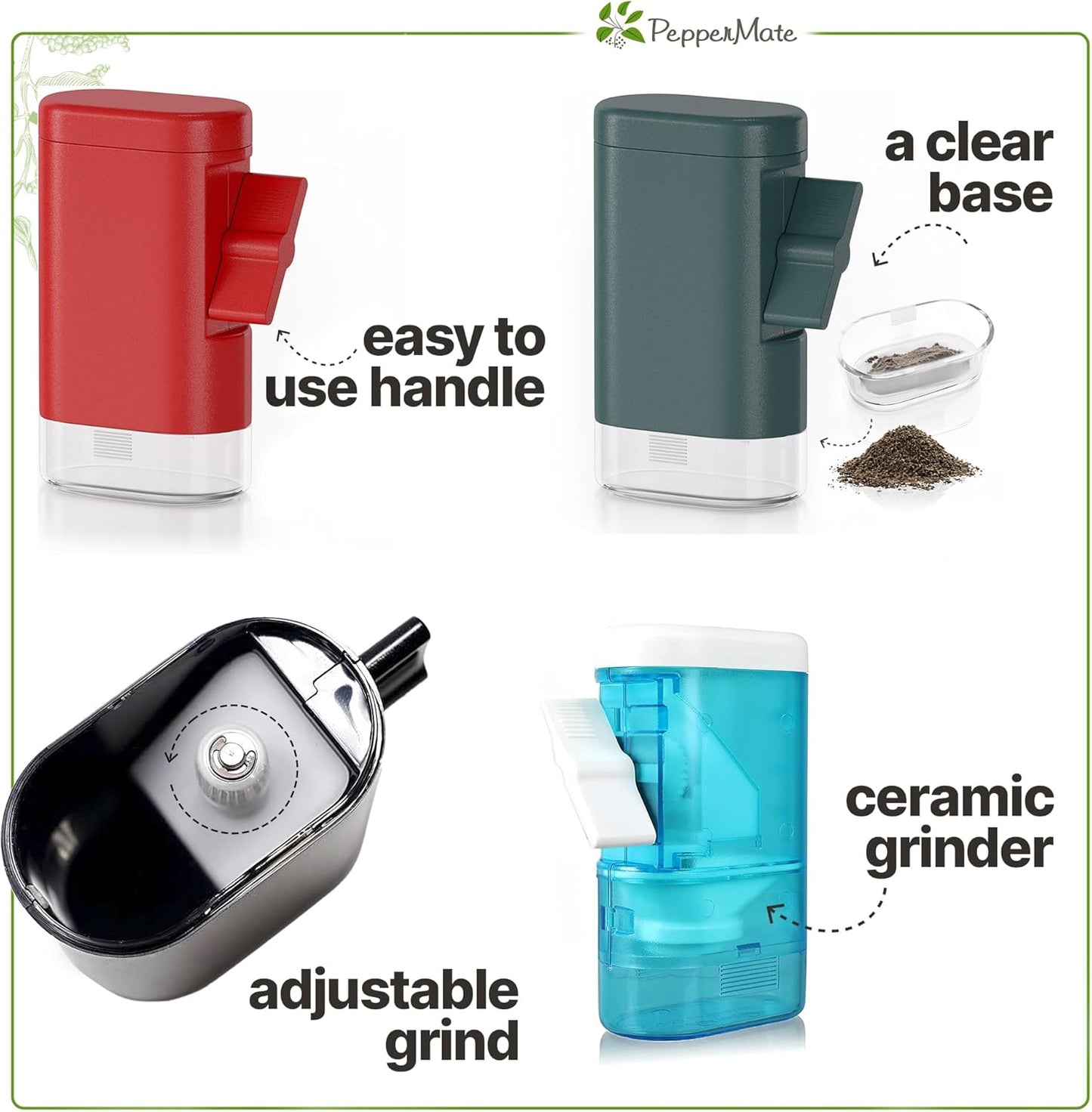 Traditional Pepper Mill- Manual High Volume Peppercorns and Salt Grinder with Ergonomic Turnkey Handle and Ceramic Precision Mechanism with Adjustable Grind for the Gourmet Chef (Red)