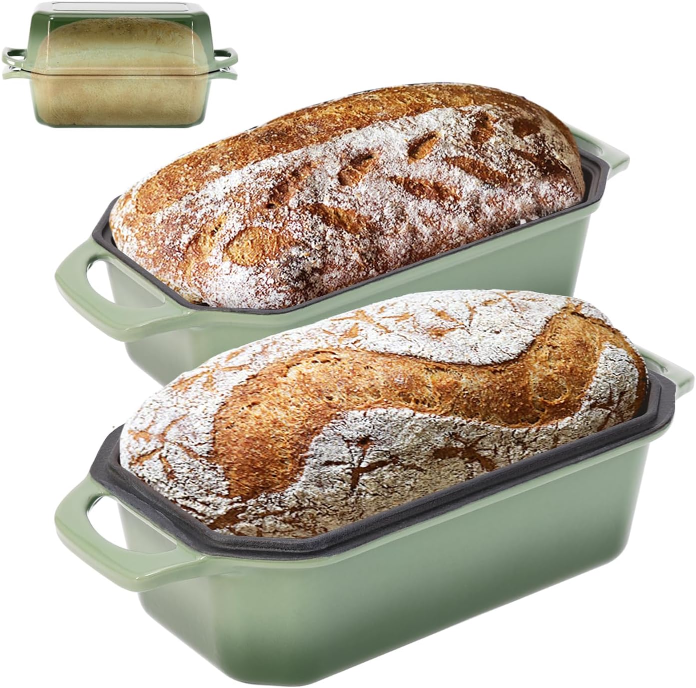 Bread Pan Cast Iron Loaf Pan with Lid 9x5 Inch Bread Loaf Pan for Baking Bread Enameled Cast Iron Sourdough Bread Pan