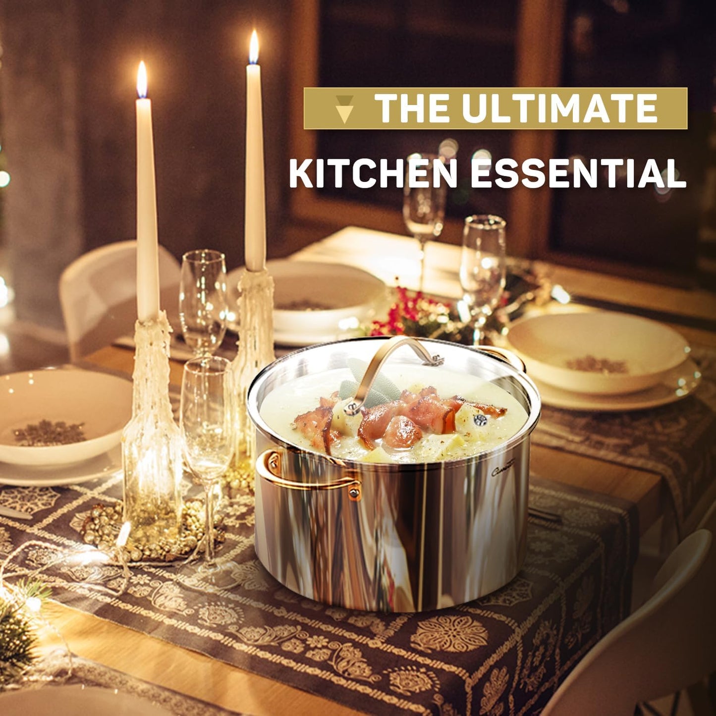 8 Quart Stock Pot, 3 Ply Whole Clad Stainless Steel Stock Pot, 8 QT Cooking Pot with Lid, Induction Pot for Cooking, 18/10 Stainless Steel Cookware Stockpots Oven, Gas and Dishwasher Safe