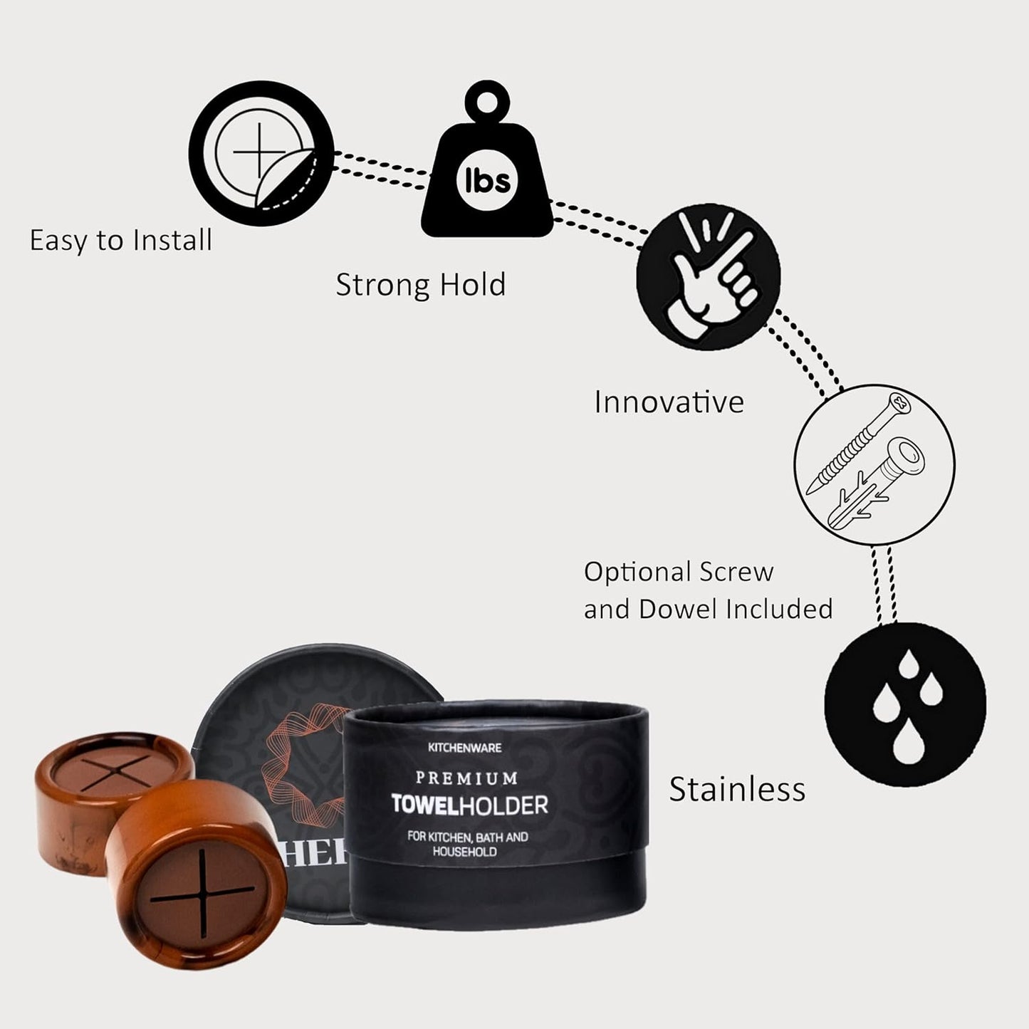 HEFA Towel Holder, 8 Pack, Plastic, Chocolate Brown, Kitchen Organization, Wall Mount, Towel Hook, Storage Hook, 2 lbs Weight Capacity