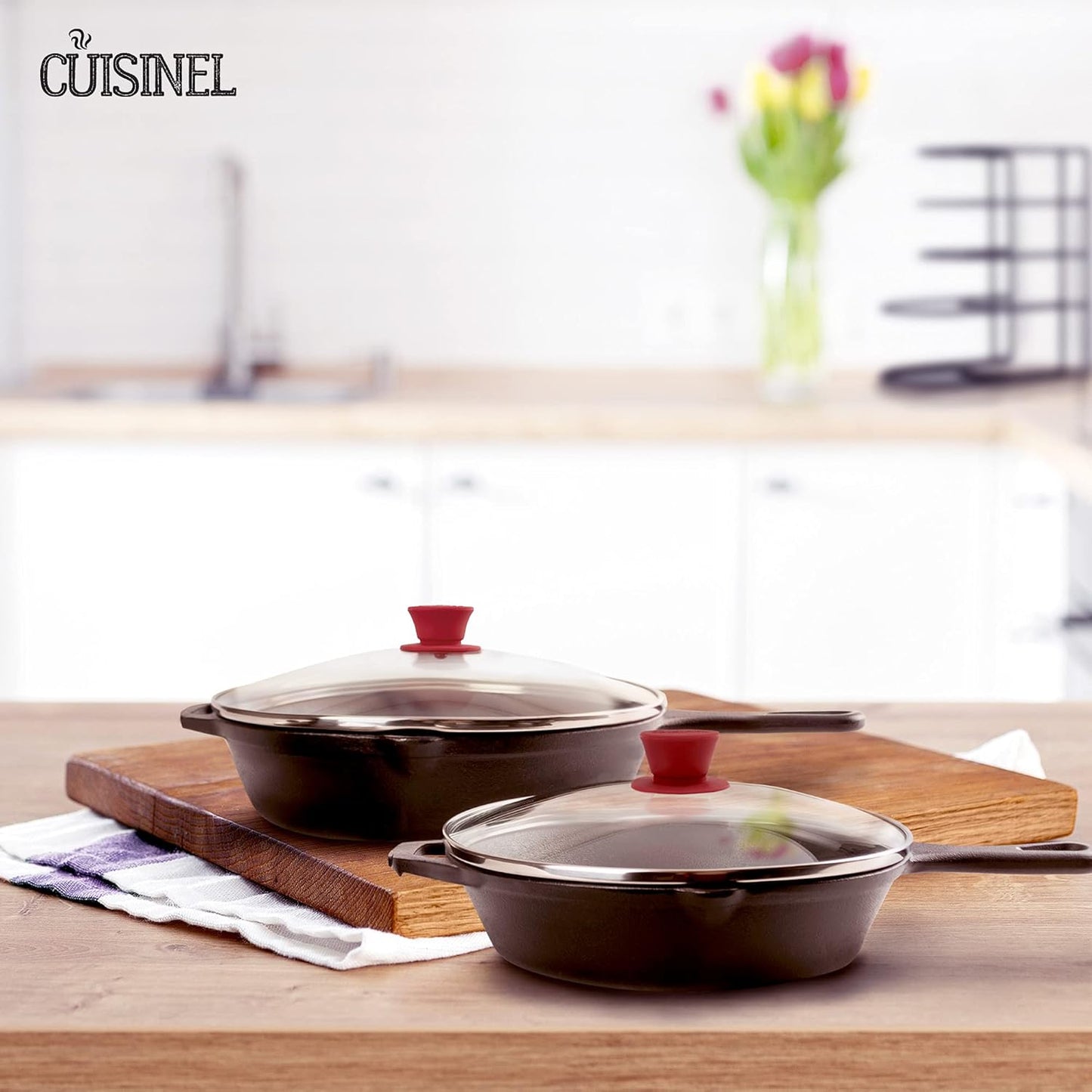 Glass Lids Set - 10" + 12"-Inch / 25.4cm + 30.48cm / 264mm + 308mm - Compatible with Lodge Cast Iron - Fully Assembled Tempered Replacement Cover - Oven Safe for Skillets Pots Pans: Universal Cookware