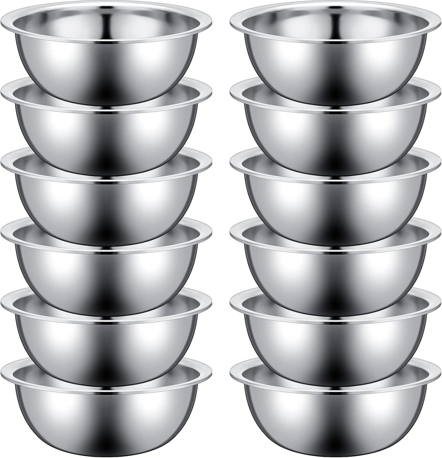 Pinkunn Set of 12 Stainless Steel Mixing Bowls, Nesting Metal Prep Salad Bowl Bulk Kitchen Large Reusable Baking Food Container for Hotel Restaurant Home Cooking, Silver(9.45 x 3.15 Inch)