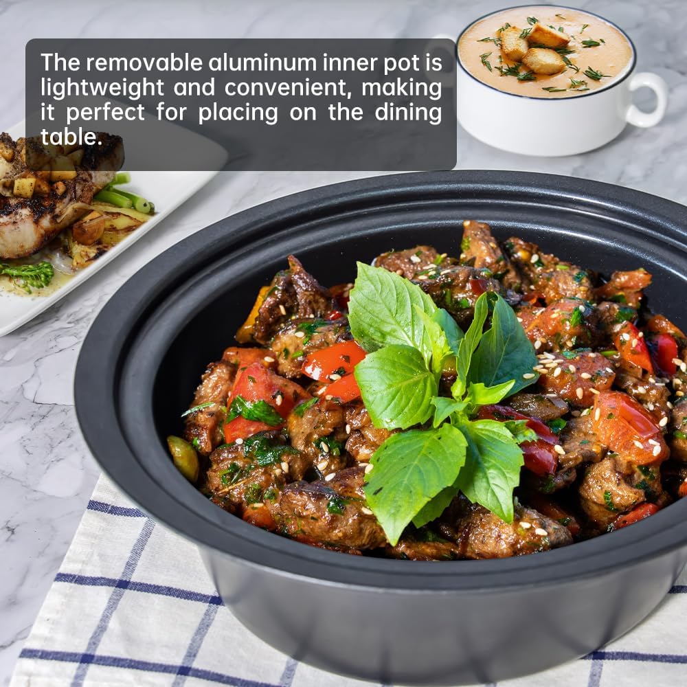 ICOOK USC-35-OP001BL 3.5 Quart Slow Cooker,Aluminium Sear/Sauté Stew Pot Stovetop safe,Dishwasher Safe,Glass Lid,Adjustable Temp,Food Warmer,Blue