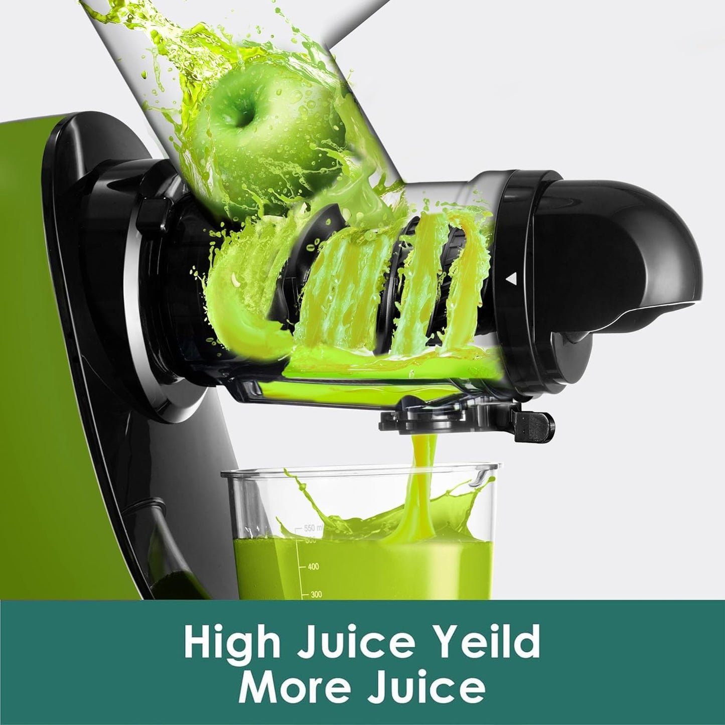 Cold Press Juicer, Masticating Slow Juicer,Juicer Machines Vegetable and Fruit, 3-Inch Wide Feeding Chute, BPA Free Easy to Clean,Quiet and Strong DC Power, 200W(Dark Green)