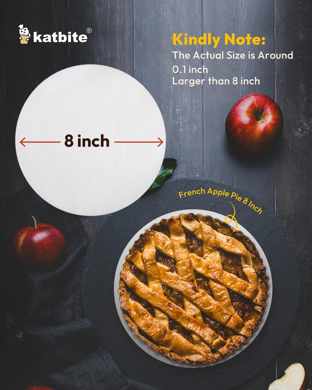 Katbite 8 Inch 400Pcs Parchment Paper Rounds, Round Parchment Paper Cake Baking, Freezing, Patty Separating, Tortilla Wrapping(2 Pack of 200Pcs)