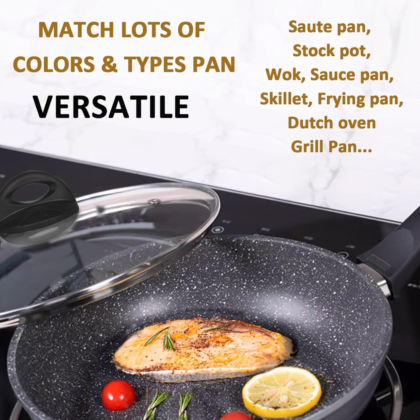 Glass Lids for Pot and Pan, 8, 9.5, 10.25, 11, 12, 12.6, 13.5, 14 Inch Tempered Replacement for Covers Kitchen Cookware, Frying Pan, Wok, Skillet (13.5 Inch)