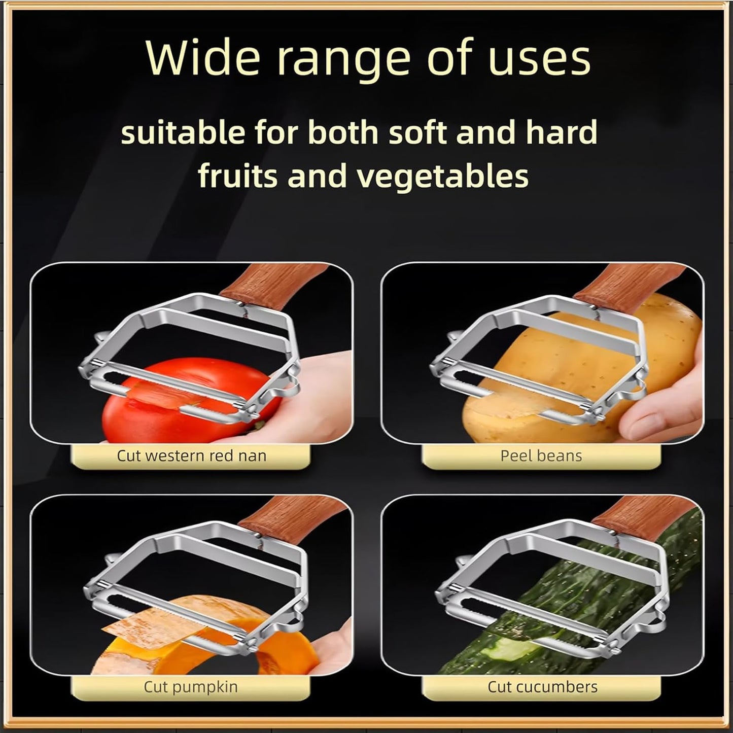 Vegetable Peeler, Stainless Steel Y-Shaped Blade with Wooden Handle, Multi-Purpose Kitchen Tool for Fruits and Vegetables, 6.3 Inches