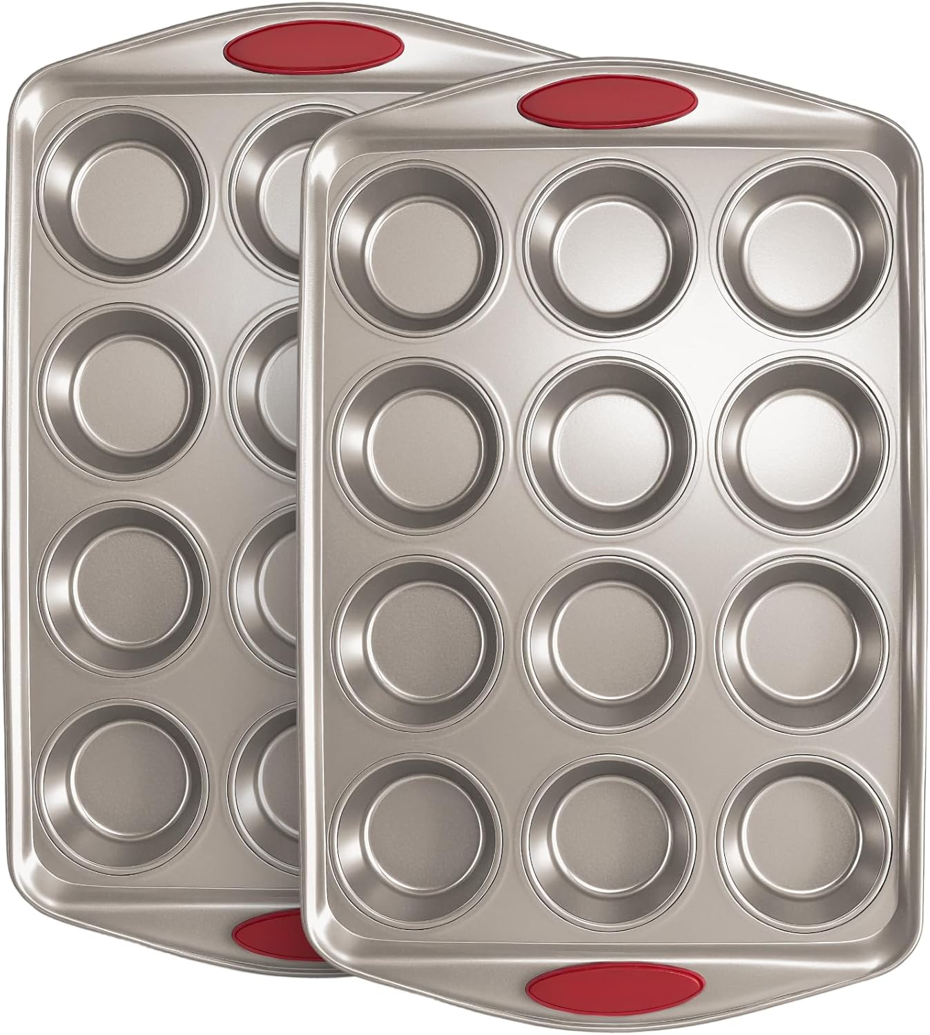 Muffin Cupcake Pans 12-Cup, 2 Packs Nonstick Standard Muffin Tins with Silicone Grip Handles for Baking, Heavy Duty 12 Cheesecake Pan Cup Cake Pans, Non Stick, BPA Free, Dishwasher Safe