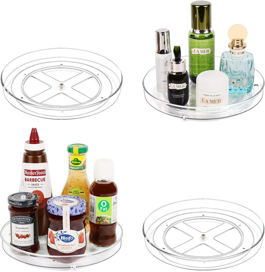 GUZON 4 Pack Lazy Susan Organizer, 9 Inch Clear Lazy Susan Turntable for Cabinet, BPA-Free Plastic Rotating Spice Rack for Kitchen, Pantry, Refrigerator, Bathroom, Dresser, Table, Countertop