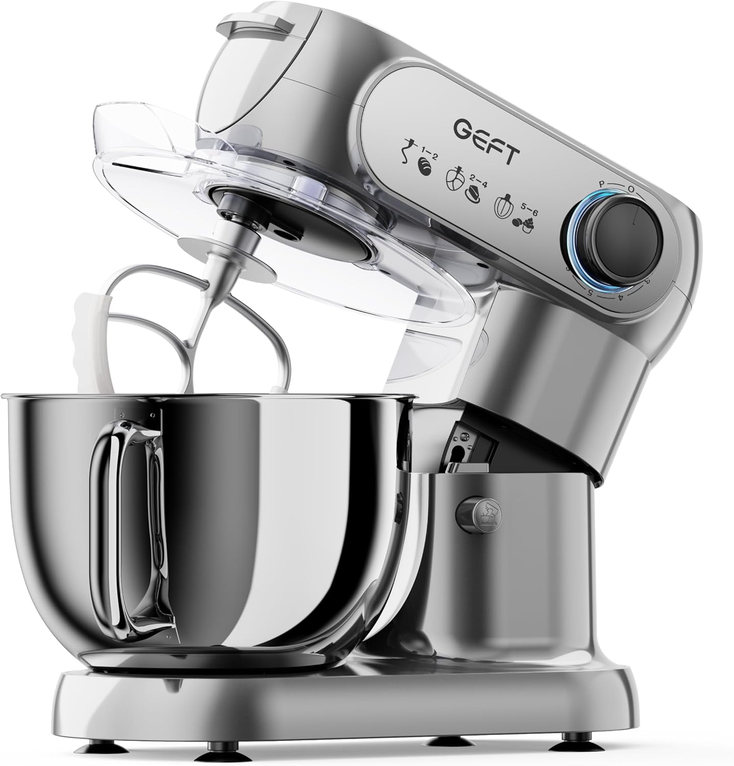 Stand Mixer, 3.5QT+6QT Two Bowls Kitchen Electric Mixer, 600W 6+P speed Tilt-Head Food Mixer with Stainless Steel Bowl, Dishwasher-Safe Dough Hook, Flat Beater, Wire Whisk, Splash Guard, Grey