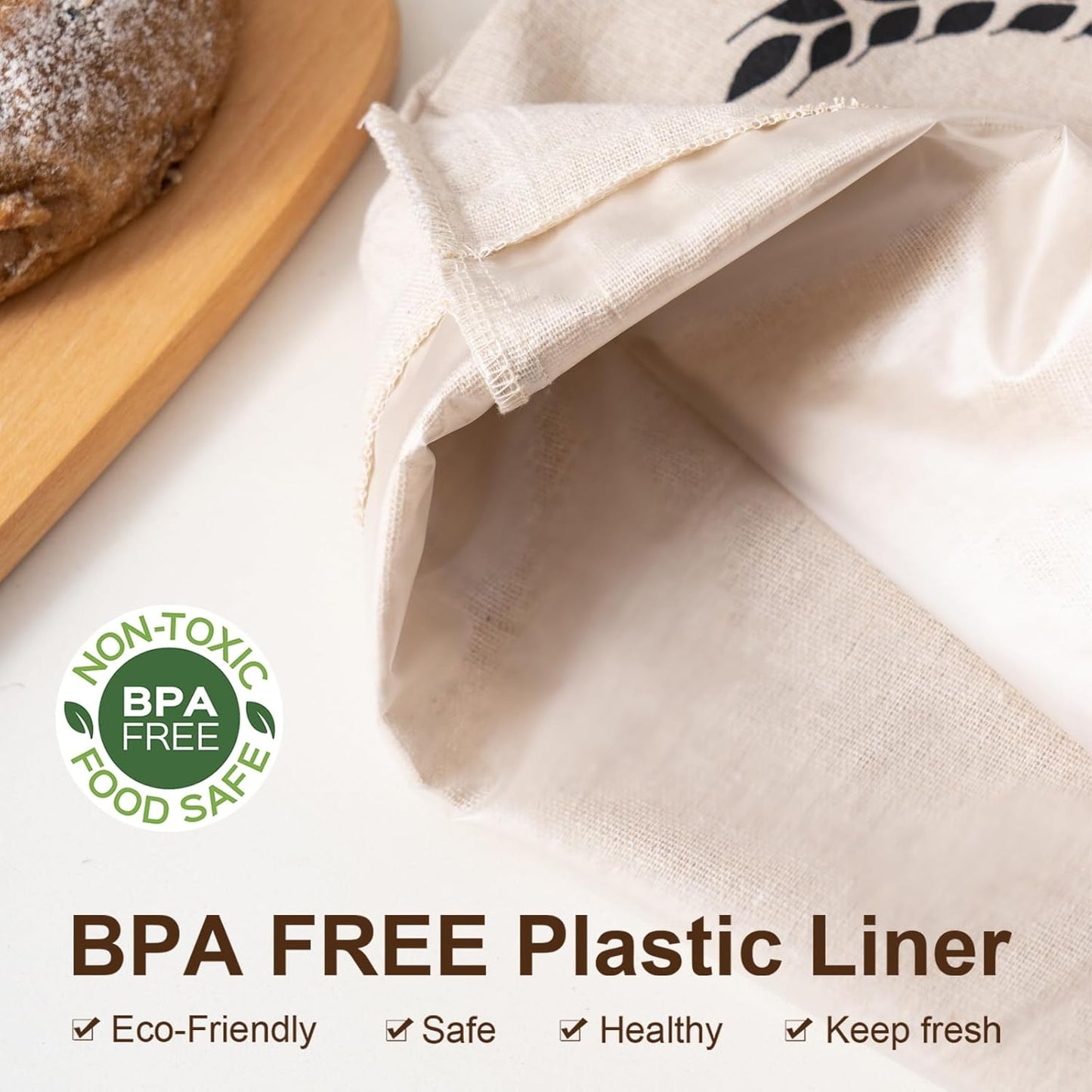 2 Pack Linen Bread Bags for Homemade Bread - Plastic Lined - Reusable Linen Sourdough Bread Storage Bags with Plastic Liner - 17" x 13"