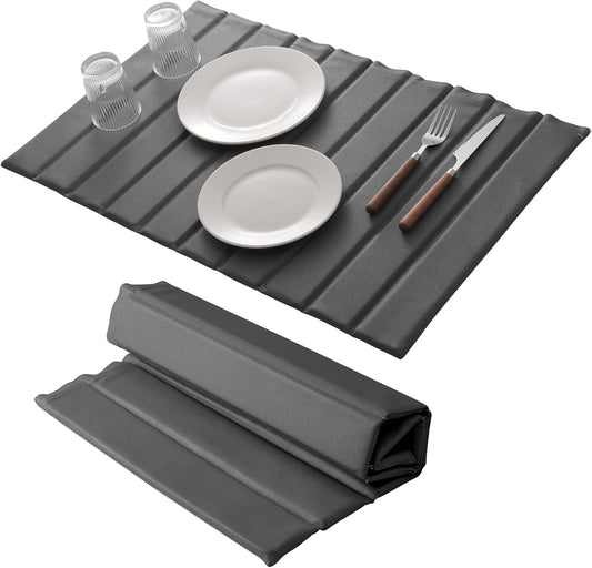 Stone Drying Mat for Kitchen Counter, Large Collapsible Diatomaceous Earth Supe Absorbent Quick Dry Stone Mat Kitchen，PU Leather Surface Removable and washable (Dark Gray, 23.6”x15.4”)