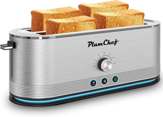 4-Slice Long Slot Toaster, 7 Browning Settings, Defrost/Reheat Functions, Removable Crumb Tray, Full body Stainless Steel Housing, 1350W, Anti-Fingerprint & Anti-Jam,Silver