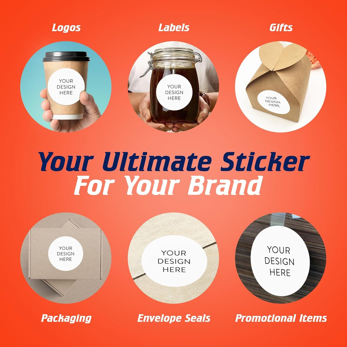 100 Custom Vinyl Stickers - Upload Your own Image, Text, Design, Logo - Personalized Logo Labels for Handmade, Packaging, Bottle, Jars, Candle, Brand Stickers (White, 4x4)