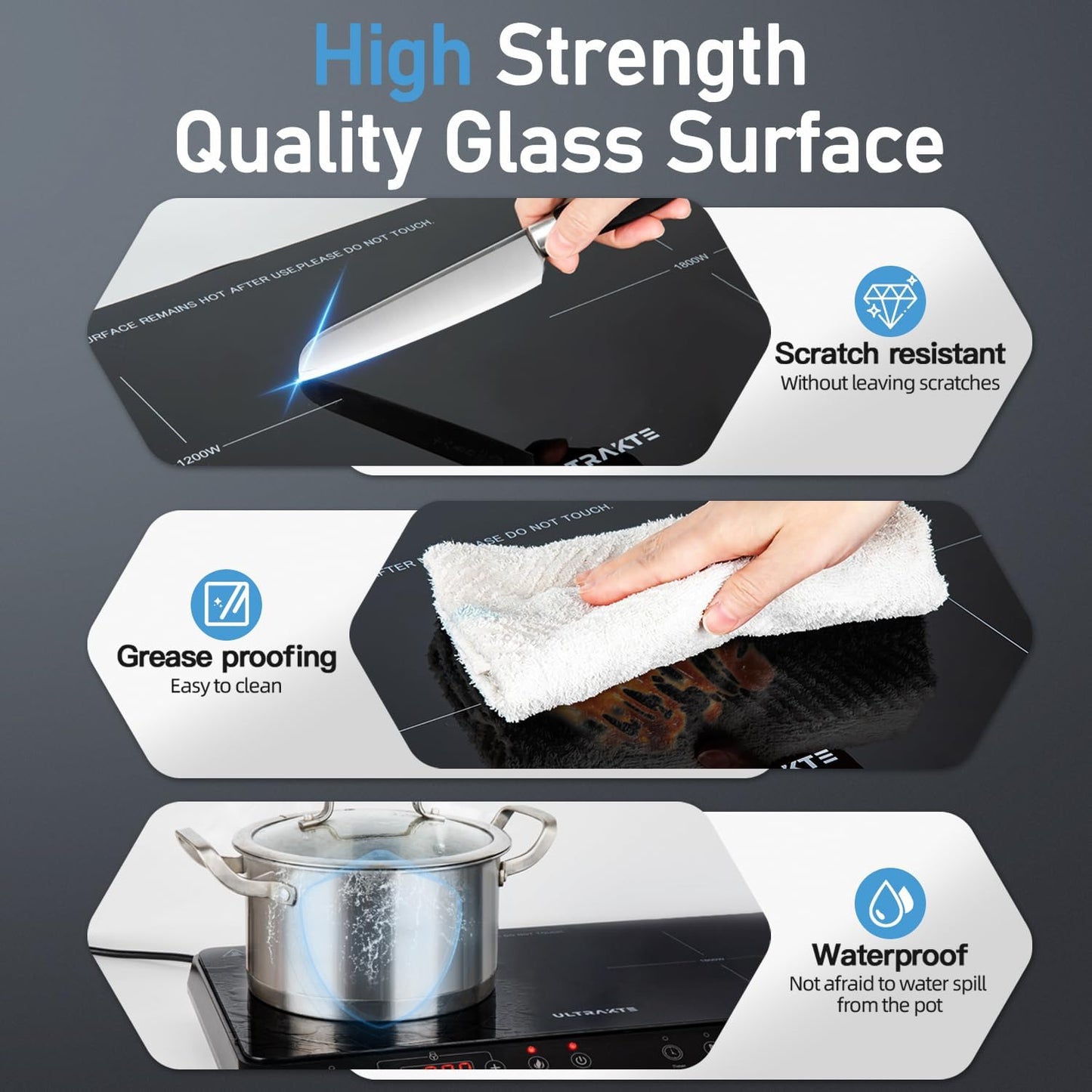 Double Induction Cooktop, ULTRAKTE Portable Dual Countertop Burner with Sensor Touch, 1800W Induction Cooktop 2 Burner, Electric Countertop Cooker with 10 Temp & Power Levels, 8-Hour Timer,Safety Lock